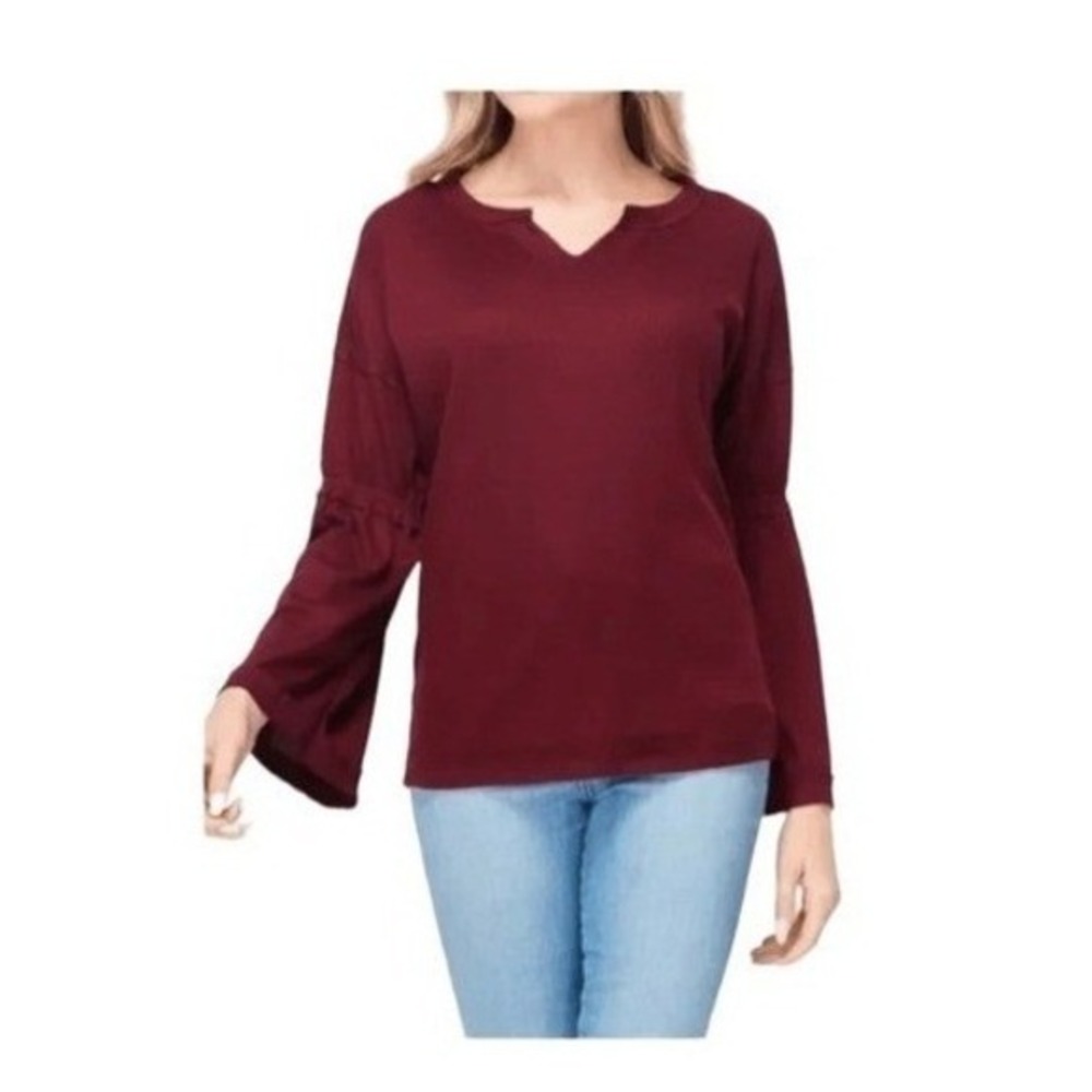 Baea Nordstrom Bell Sleeve Thermal Top‎ Maroon Lightweight Waffle Knit M